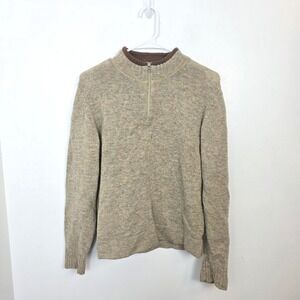 Woolrich Women's Khaki 100% Wool Quarter Zip Mock Neck Pullover Sweater Size L